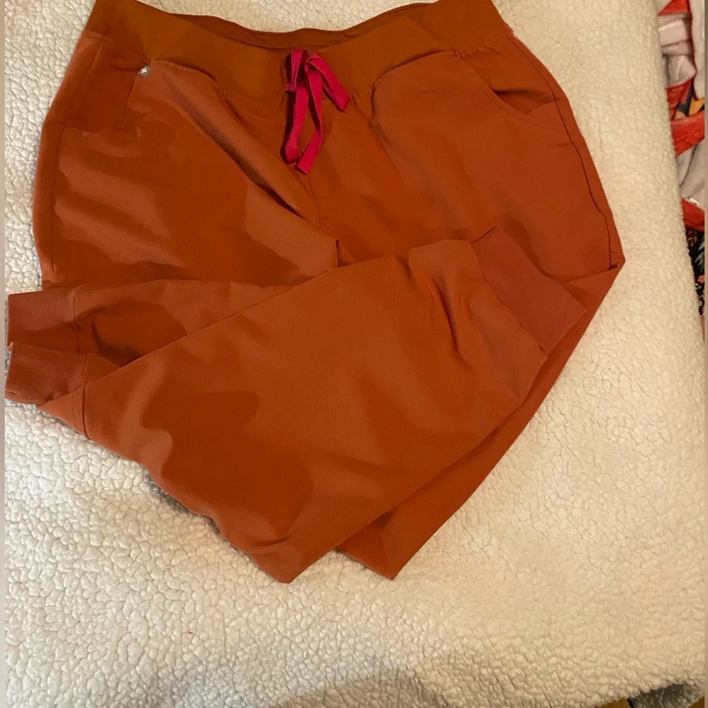 Figs Rust Jogger Pants with rust colored size xl petite Pink Accents scrub pants - Picture 4 of 11